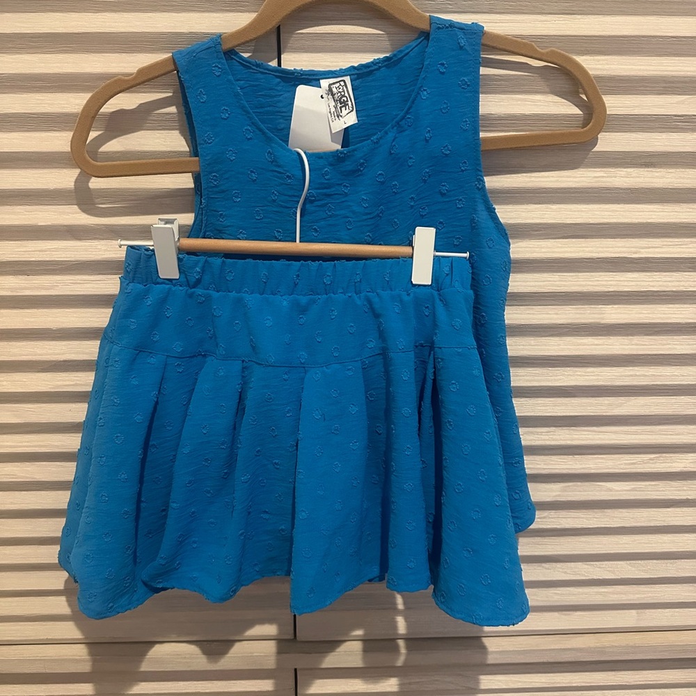 Erge Kids Blue Textured Sleeveless Blouse Set